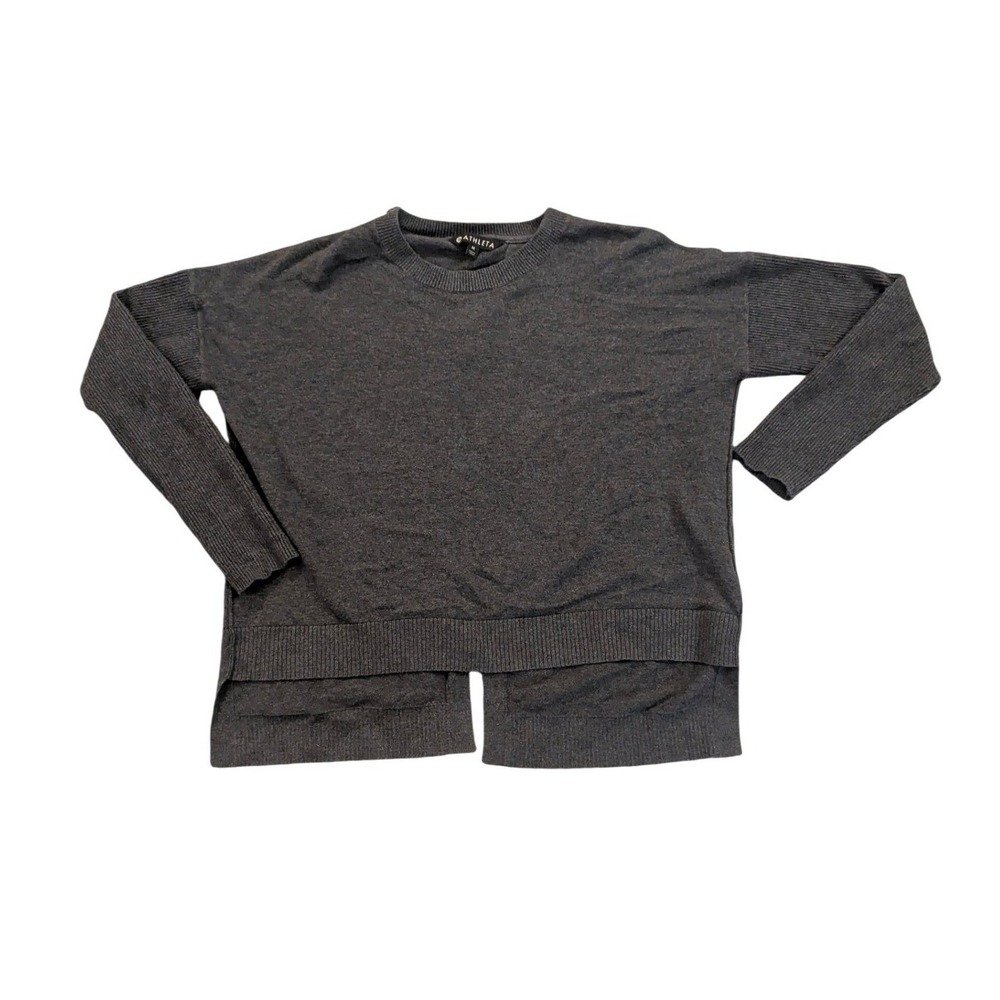 Athleta Women Medium Gray Cotton Lyocell Silk Split Back High Low Knit Sweater